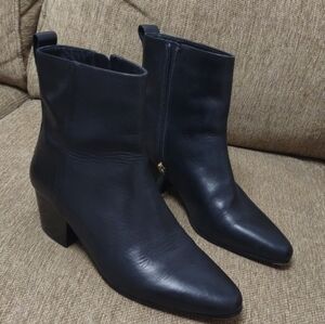 J.Crew Black Leather Ankle Boots Size 7 Block Heel